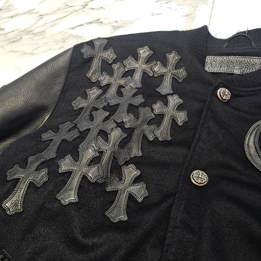 CHROME HEARTS LETTER MAN Cemetery Cross Patch Cashmere Leather Jacket Size XL クロムハーツ レターマン セメタリークロスパッチ カシミヤ レザージャケット サイズXL