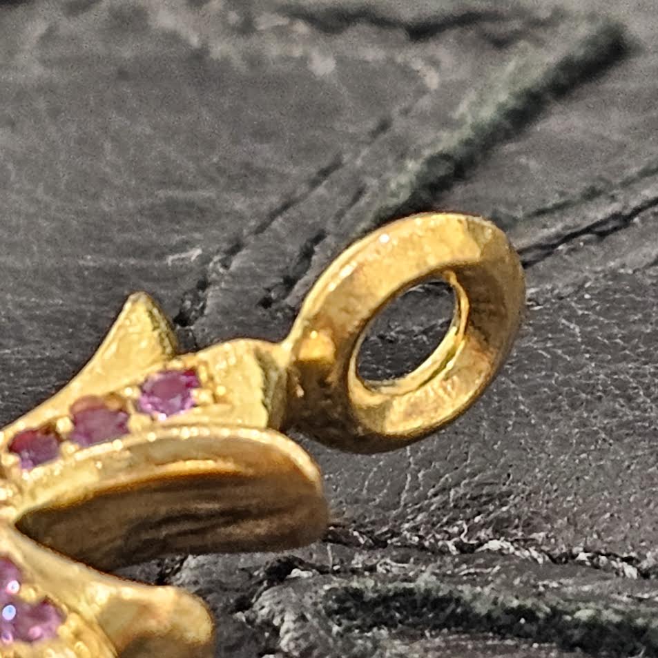 CHROME HEARTS 22K Tiny Fat Cross Pink Sapphire Pendant Top クロム