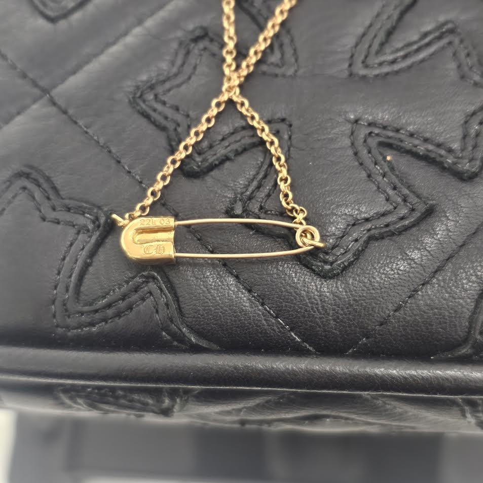 CHROME HEARTS 22K Safety Pin 1 Pave Diamond Roll Chain Necklace Size 18 Inch クロムハーツ 22K セーフティピン 1 パヴェダイヤモンド ロールチェーン ネックレス 18インチ