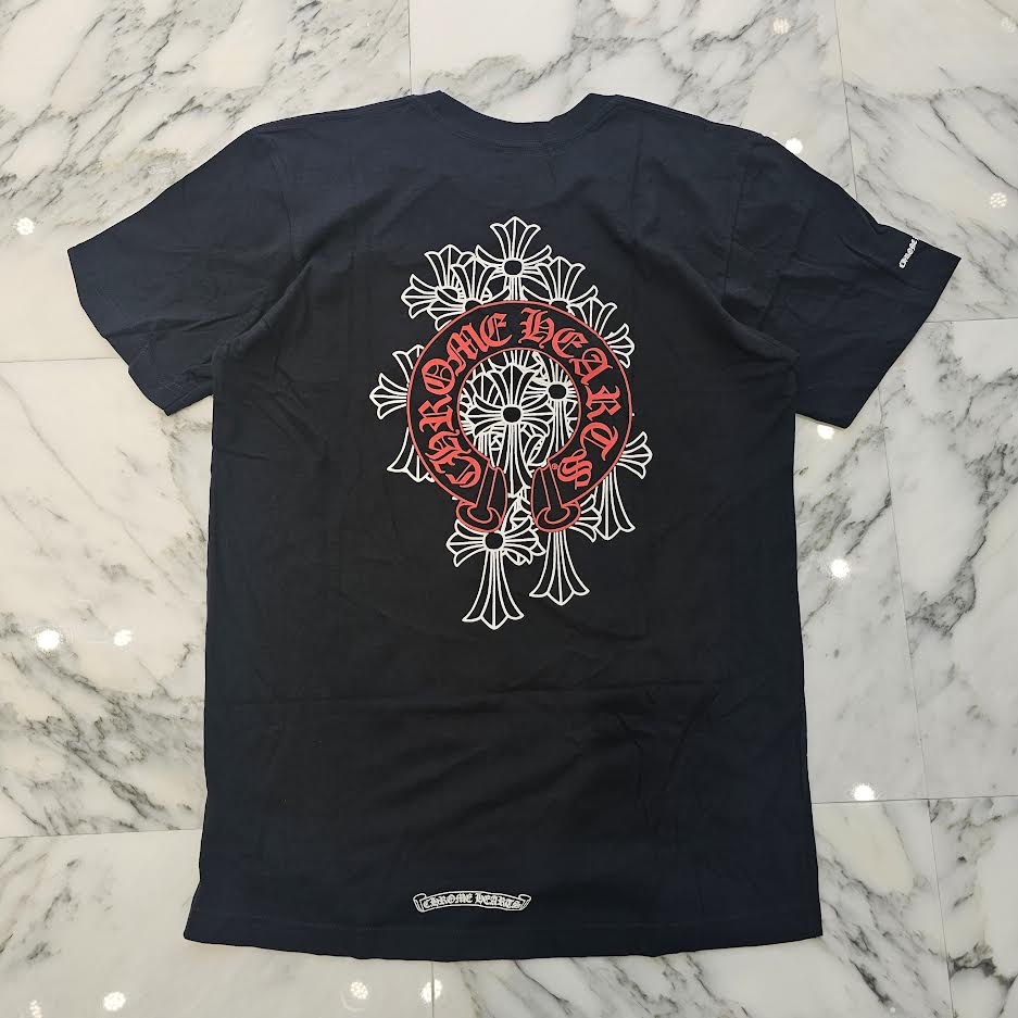 希少♪CH◆ レッド ホースシューロゴ セメタリークロス Tシャツ CHROME HEARTS Red Horseshoe Cemetery Cross Tee Size M クロム