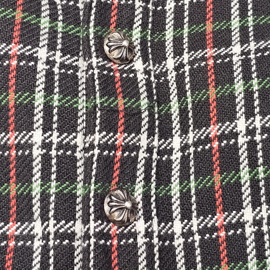 CHROME HEARTS Y NOT Cross Ball Button Cross Leather Patch Check Shirt Size S クロムハーツ ワイノット クロスボールボタン クロスレザーパッチ チェックシャツ サイズS