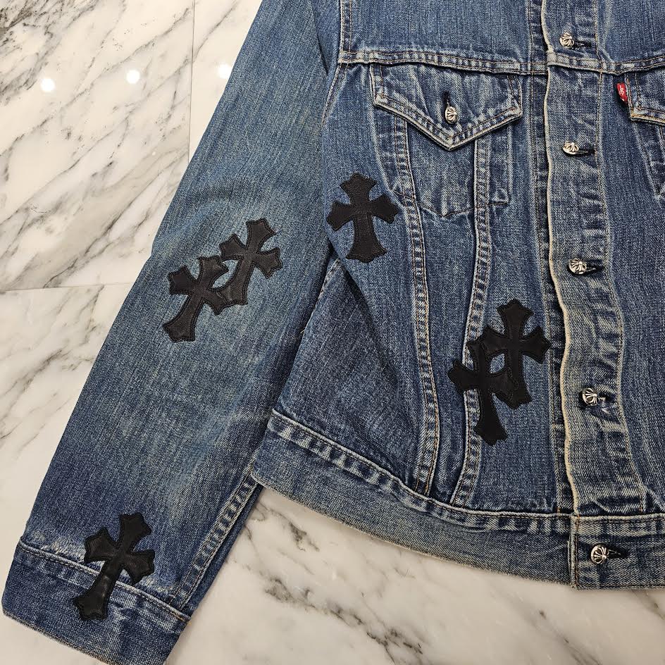 CHROME HEARTS × Levi's VNTG Leather Cross Patch Denim Jacket Size M クロムハーツ × リーバイス ヴィンテージ レザークロスパッチ デニムジャケット サイズM