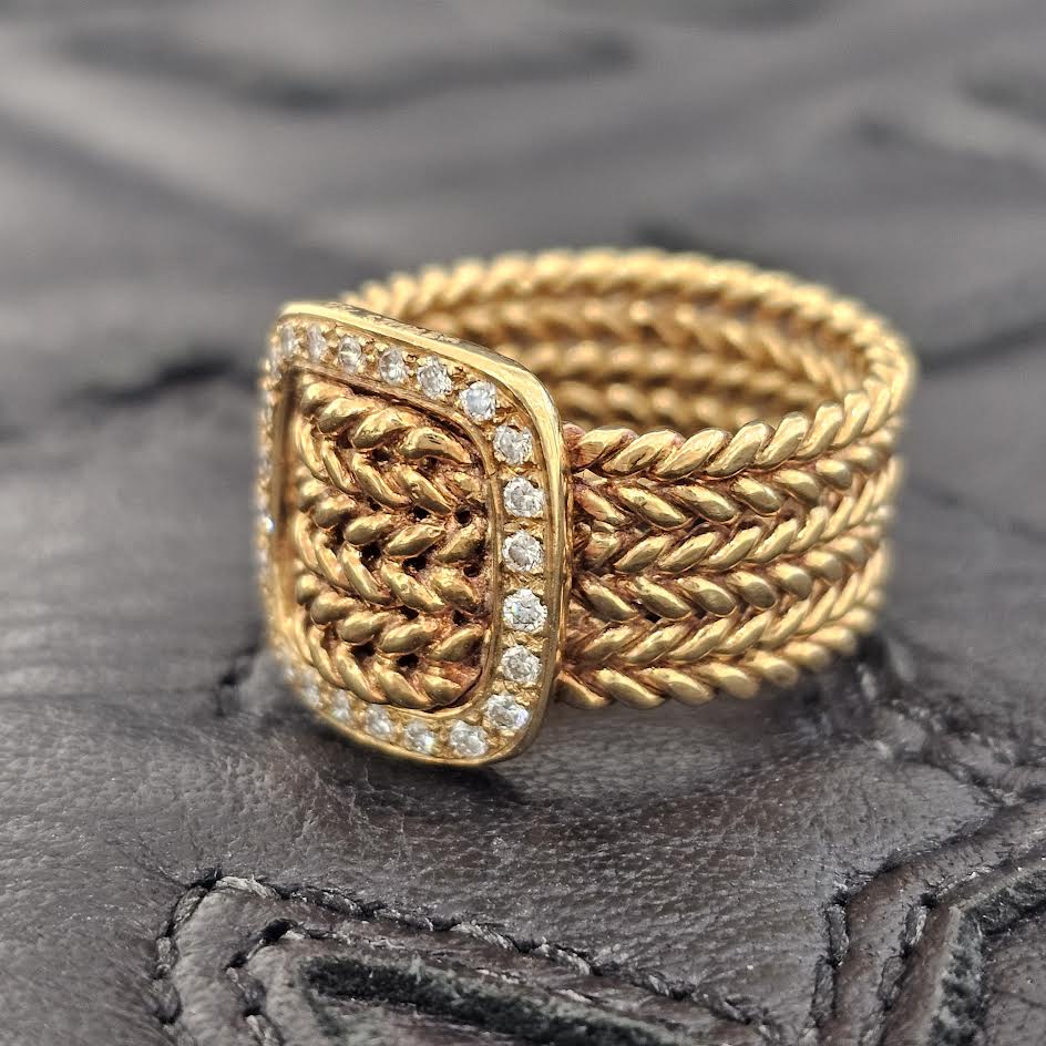 HERMES 750 18K Yellow Gold Diamond Ring 32323 Size 12号 エルメス 18K イエローゴールド ダイヤモンド リング サイズ12号