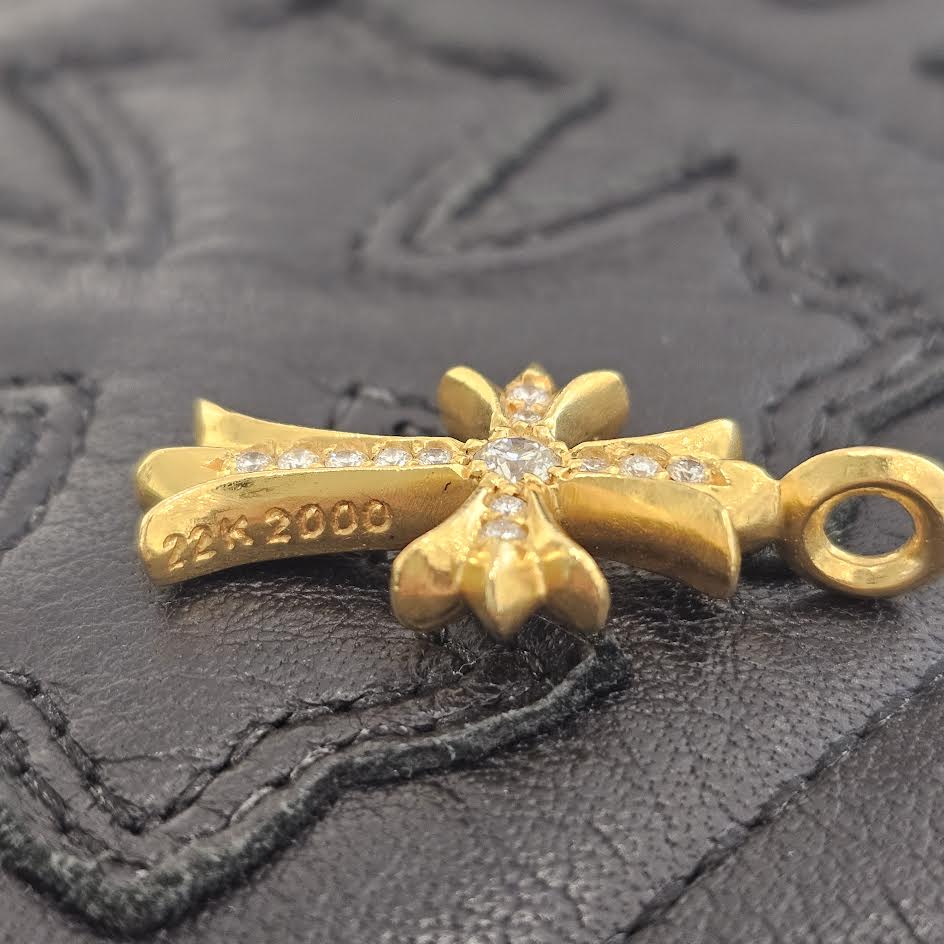 CHROME HEARTS 22K Tiny Fat Cross Pave Diamond Pendant Top クロムハーツ 22K タイニーファットクロス パヴェダイヤモンド ペンダントトップ