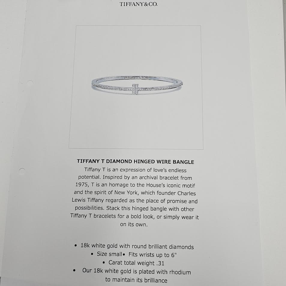 Tiffany Co. 18K WG Tiffany T Diamond Hinged Wire Bangle 62273089 Size Small ティファニー 18K ホワイトゴールド ティファニーT ダイアモンド ヒンジ ワイヤー バングル サイズSmall