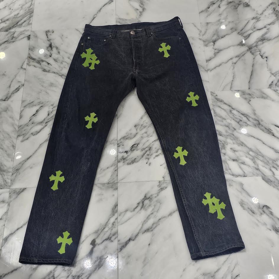 CHROME HEARTS × Levi's 501 VNTG Neon Green Leather Cross Patch Jeans Size 36 クロムハーツ × リーバイス 501 ヴィンテージ ネオングリーン レザークロスパッチ ジーンズ  デニムパンツ サイズ36