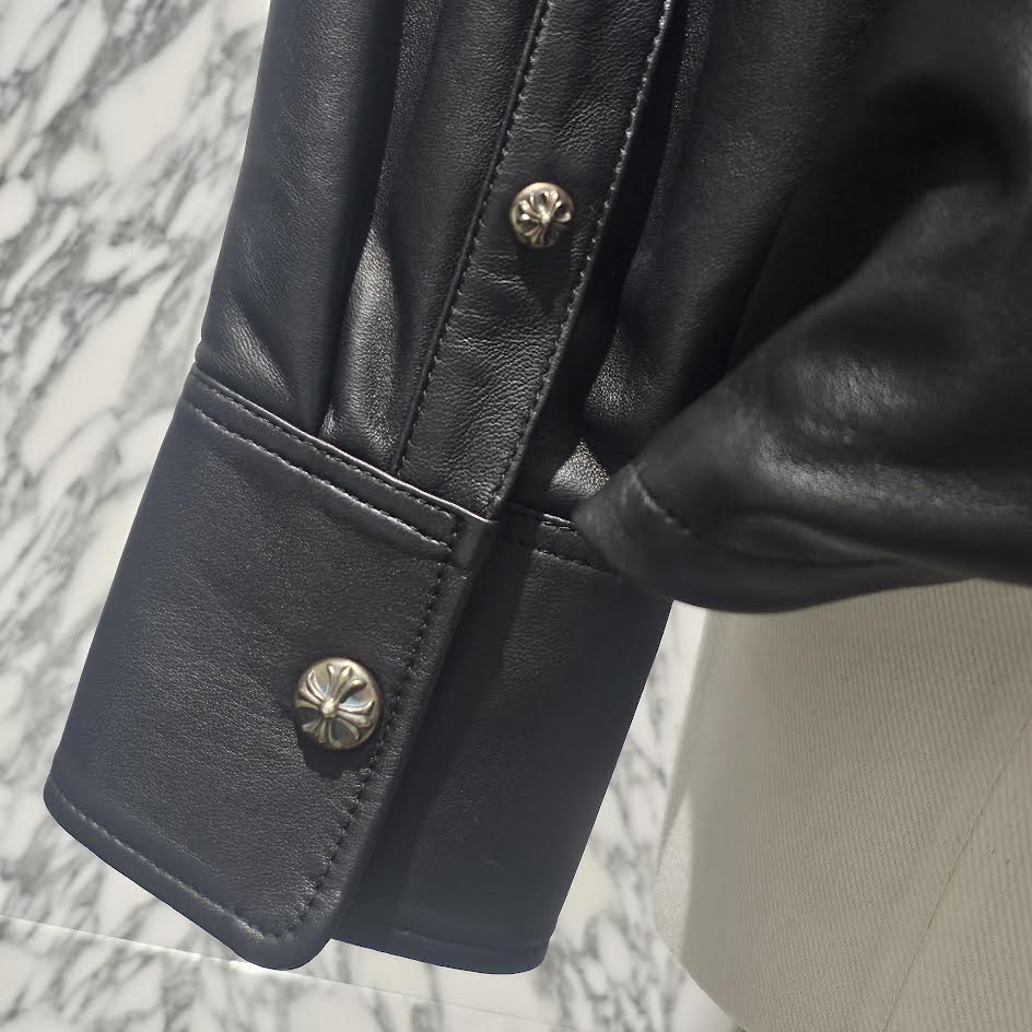 CHROME HEARTS Cross Ball Button Soft Lamb Leather Jacket Size L