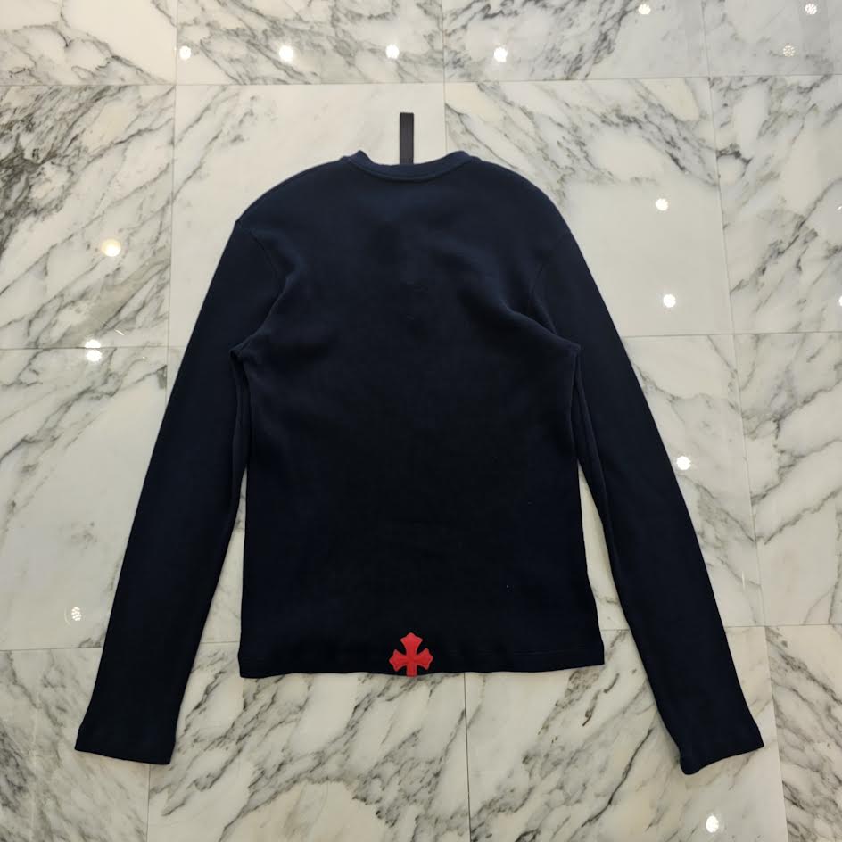 CHROME HEARTS Y NOT Leather Cross Patch Polo Thermal Long Sleeve Tee Size L クロムハーツ ワイノット レザークロスパッチ ポロ サーマル ロングスリーブ Tシャツ サイズL