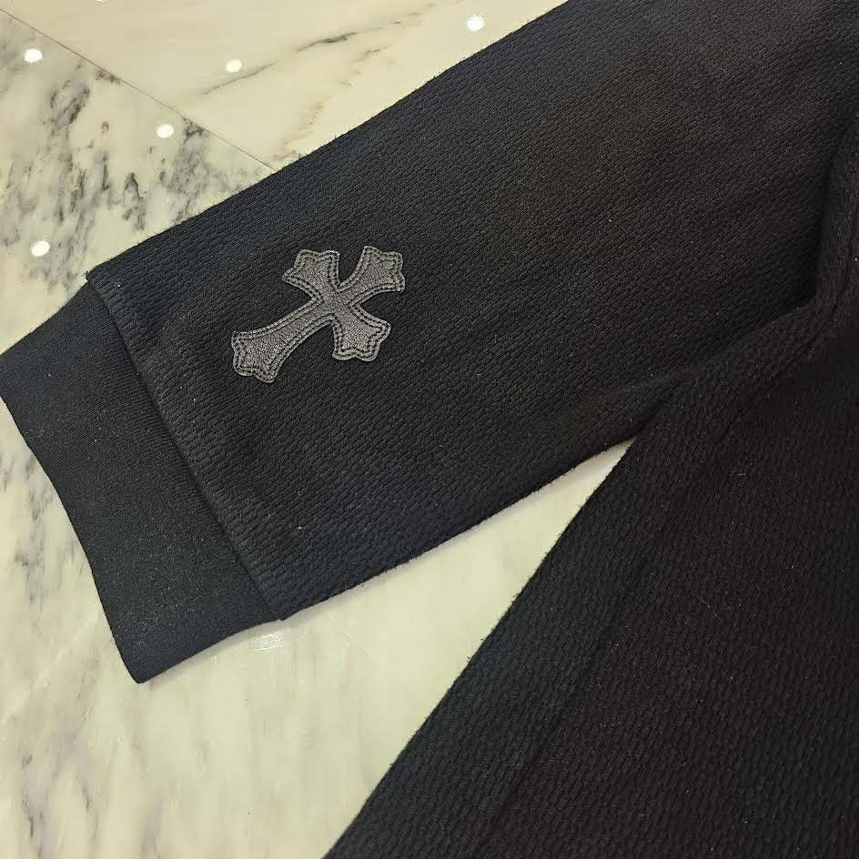 CHROME HEARTS Y NOT Leather Cross Patch Crewneck Thermal Sweat Shirt Size XL クロムハーツ ワイノット レザークロスパッチ クルーネック サーマル スウェットシャツ サイズXL