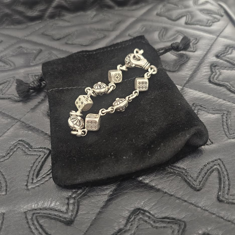 CHROME HEARTS DICE Cross Ball Silver Bracelet Size 8 LINK クロムハーツ ダイス クロスボール シルバー ブレスレット サイズ8リンク