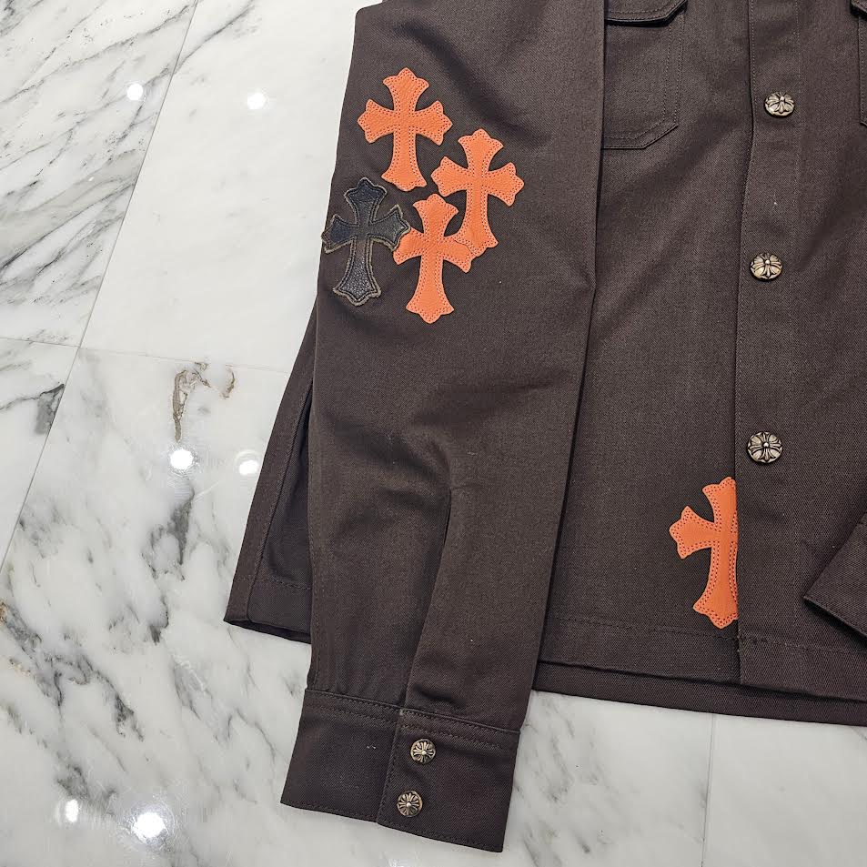 CHROME HEARTS Y NOT WORK DOG Camo Cross Patch × Leather Cross Patch Shirt Jacket Size M クロムハーツ ワイノット ワークドッグ カモクロスパッチ × レザークロスパッチ シャツジャケット サイズM