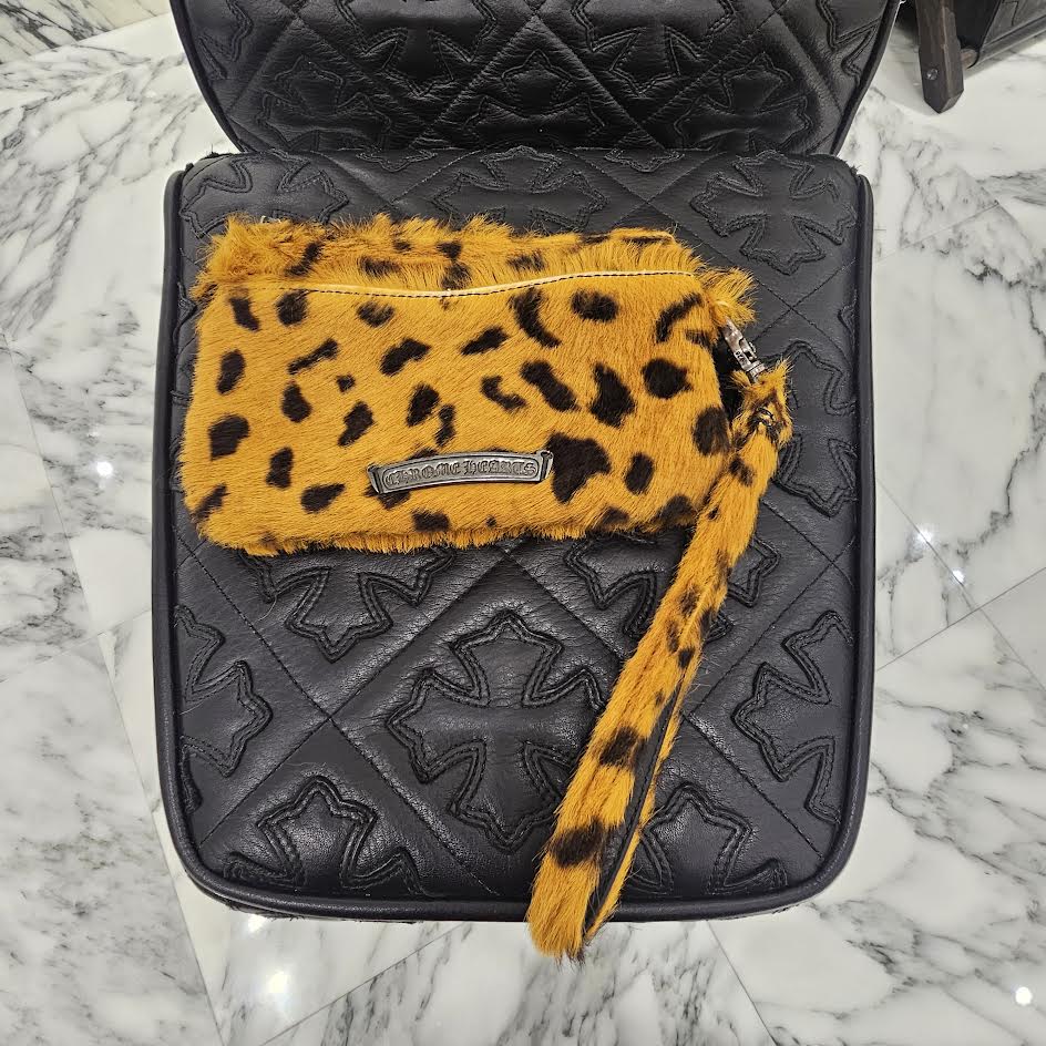 CHROME HEARTS Leopard Cross Leather Patch Fur Zipper Change Purse Wallet クロムハーツ レオパルド クロスレーザパッチ ファー ジッパー チェンジパース ウォレット