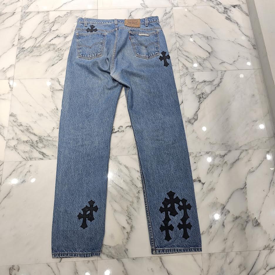 CHROME HEARTS × Levi's 505 VNTG Cross Leather Patch Denim Pants Size 32 クロムハーツ × リーバイス 505 ヴィンテージ クロスレザーパッチ デニムパンツ サイズ32