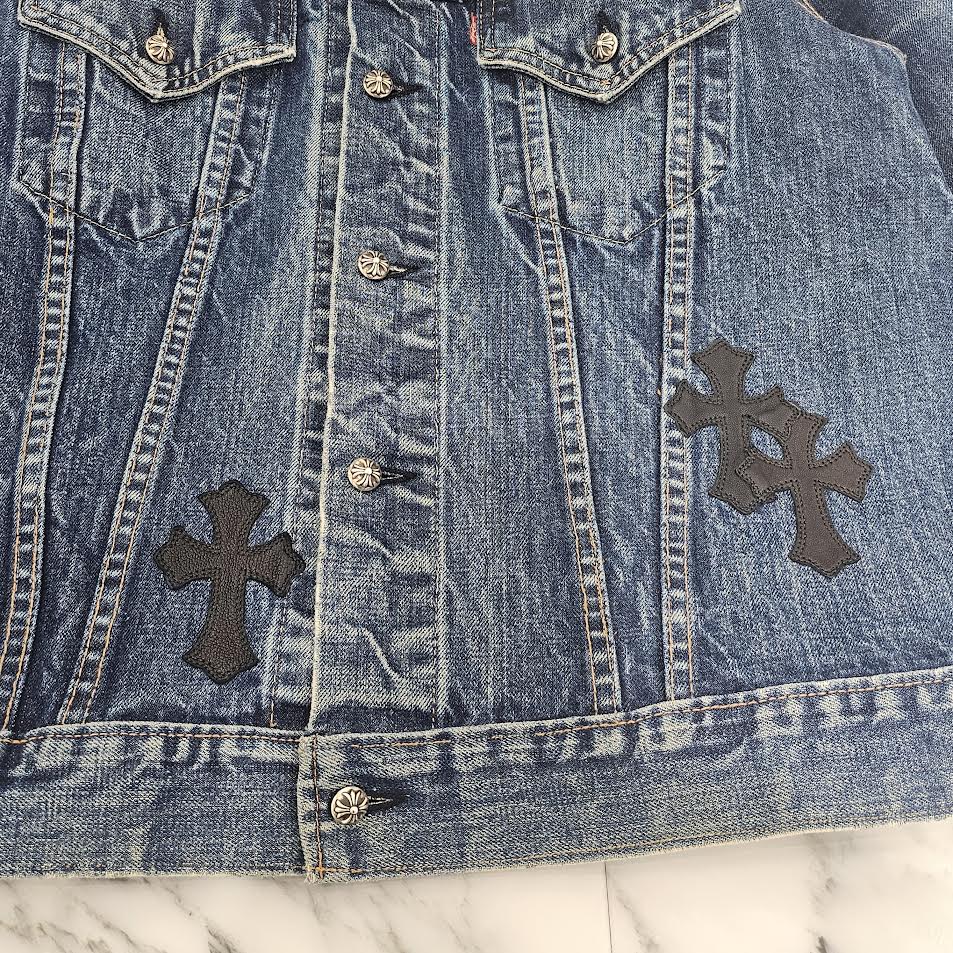 CHROME HEARTS × Levi's VNTG Leather Cross Patch Denim Jacket Size M クロムハーツ × リーバイス ヴィンテージ レザークロスパッチ デニムジャケット サイズM