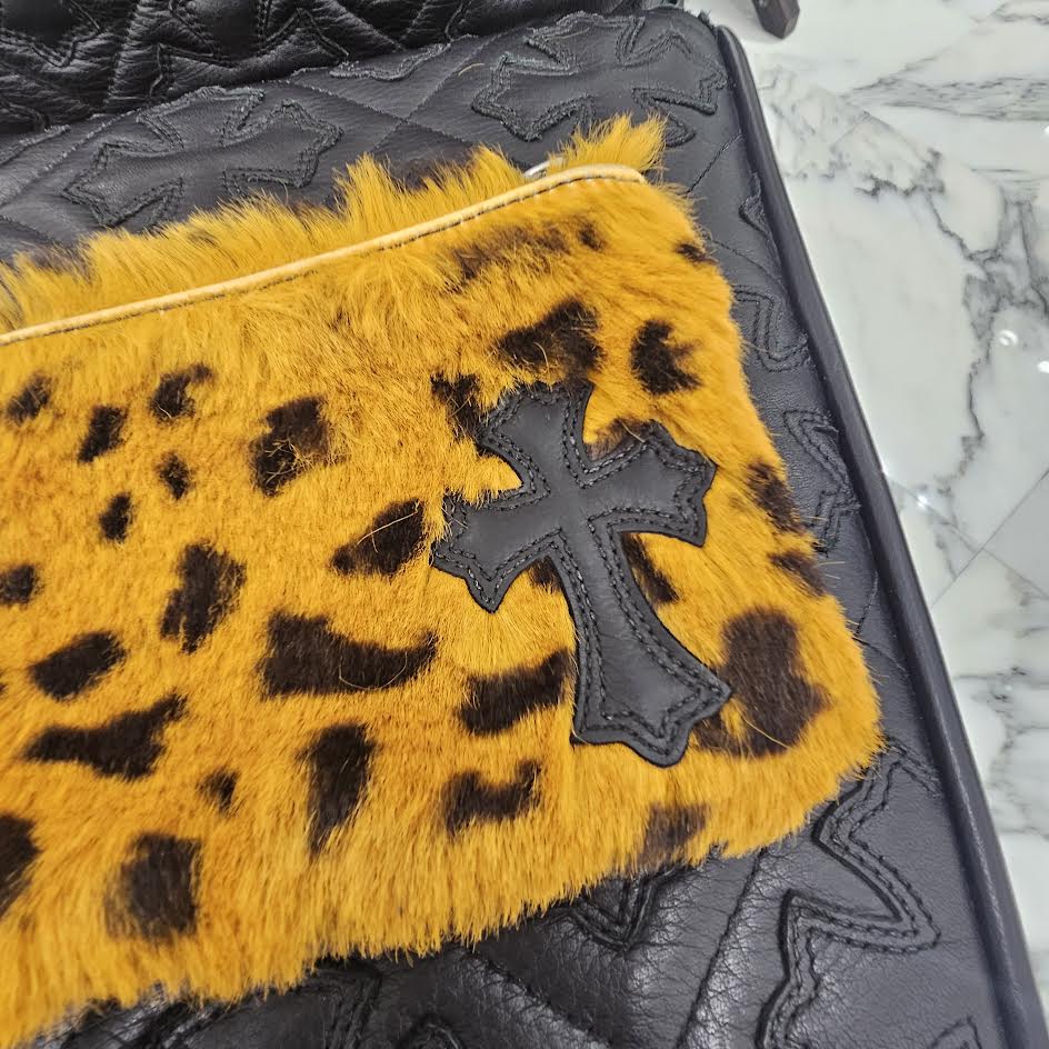 CHROME HEARTS Leopard Cross Leather Patch Fur Zipper Change Purse Wallet クロムハーツ レオパルド クロスレーザパッチ ファー ジッパー チェンジパース ウォレット