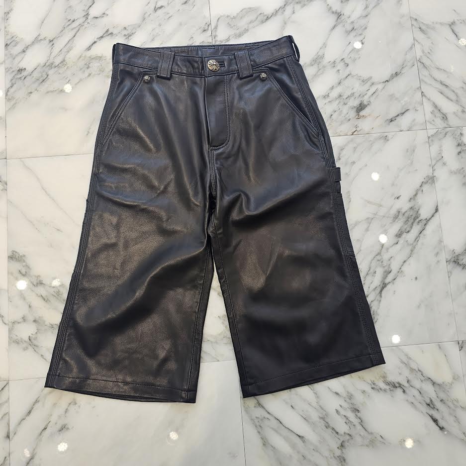 CHROME HEARTS Cross Ball Button Lamb Leather Shorts Size 24 クロムハーツ クロスボールボタン ラム レザーショーツ サイズ24