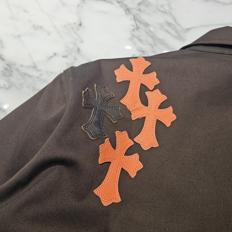 CHROME HEARTS Y NOT WORK DOG Camo Cross Patch × Leather Cross Patch Shirt Jacket Size M クロムハーツ ワイノット ワークドッグ カモクロスパッチ × レザークロスパッチ シャツジャケット サイズM