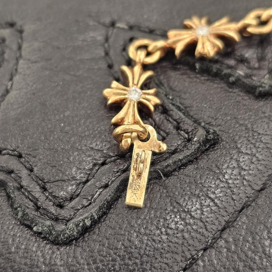 CHROME HEARTS 22K Tiny E Pave Diamond CH Plus Bracelet 12 LINK