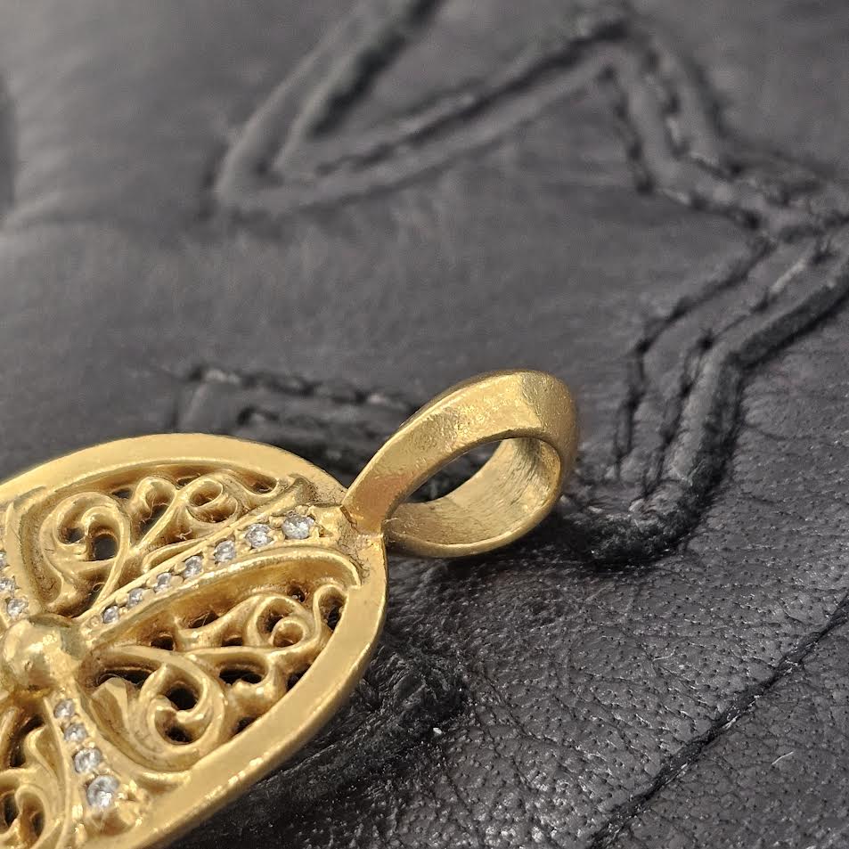 CHROME HEARTS 22K Classic Oval Cross Pendent Top Pave Diamond クロムハーツ 22K クラシック オーバルクロス ペンダントトップ パヴェダイヤモンド