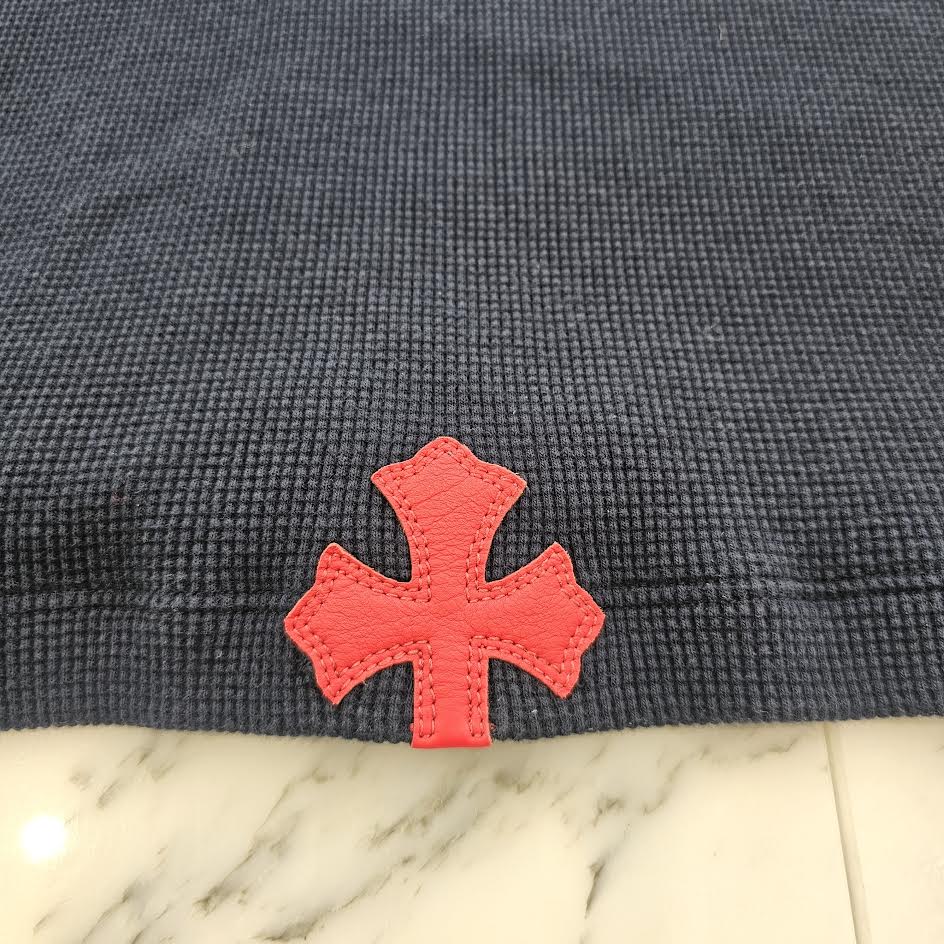 CHROME HEARTS Y NOT Leather Cross Patch Polo Thermal Long Sleeve Tee Size S クロムハーツ ワイノット レザークロスパッチ ポロ サーマル ロングスリーブ Tシャツ サイズS