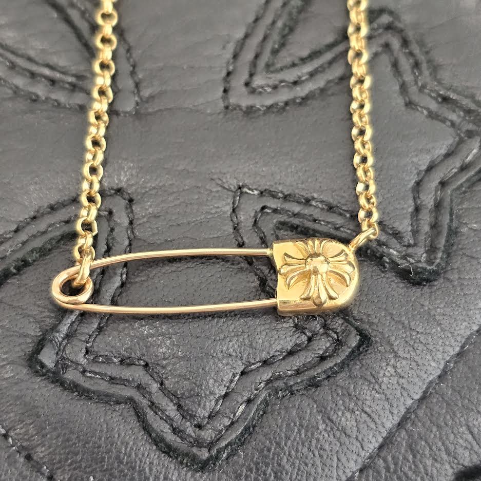 CHROME HEARTS 22K Safety Pin Roll Chain Necklace Size 18 Inch クロムハーツ 22K セーフティピン ロールチェーン ネックレス 18インチ