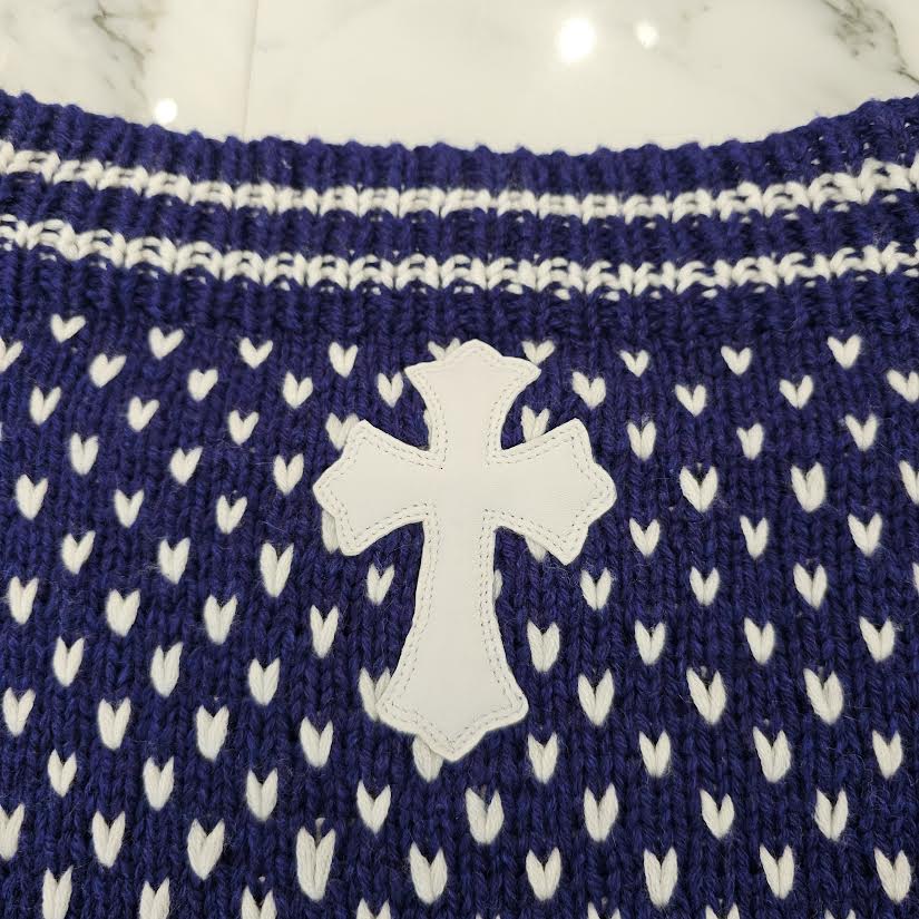 CHROME HEARTS Cross Leather Patch Cashmere Knit Sweater Size ONE SIZE（68-112）クロムハーツ クロスレザーパッチ カシミヤ ニットセーター シルバー925 サイズONE SIZE（68-112）