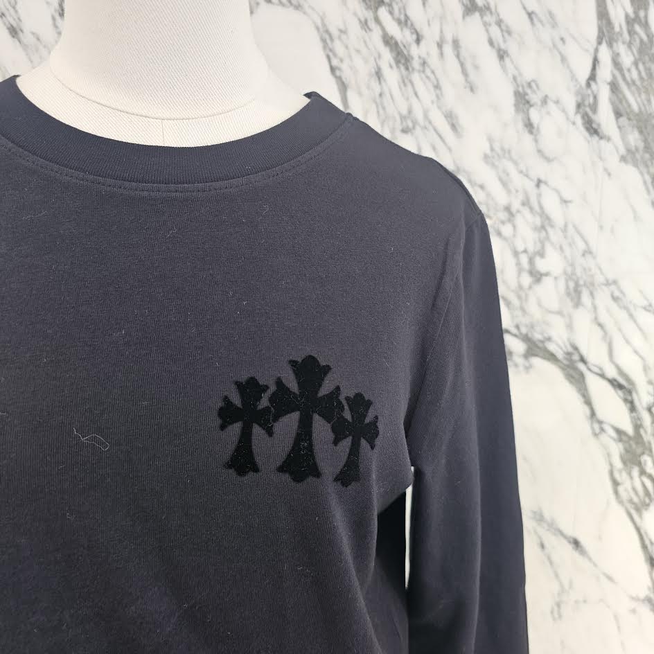 CHROME HEARTS Y NOT King Taco 3 Cemetery Cross Flock Print Long Sleeve Tee Size S クロムハーツ ワイノット キングタコ 3セメタリークロス フロッキーパッチ プリント ロングスリーブTシャツ サイズS