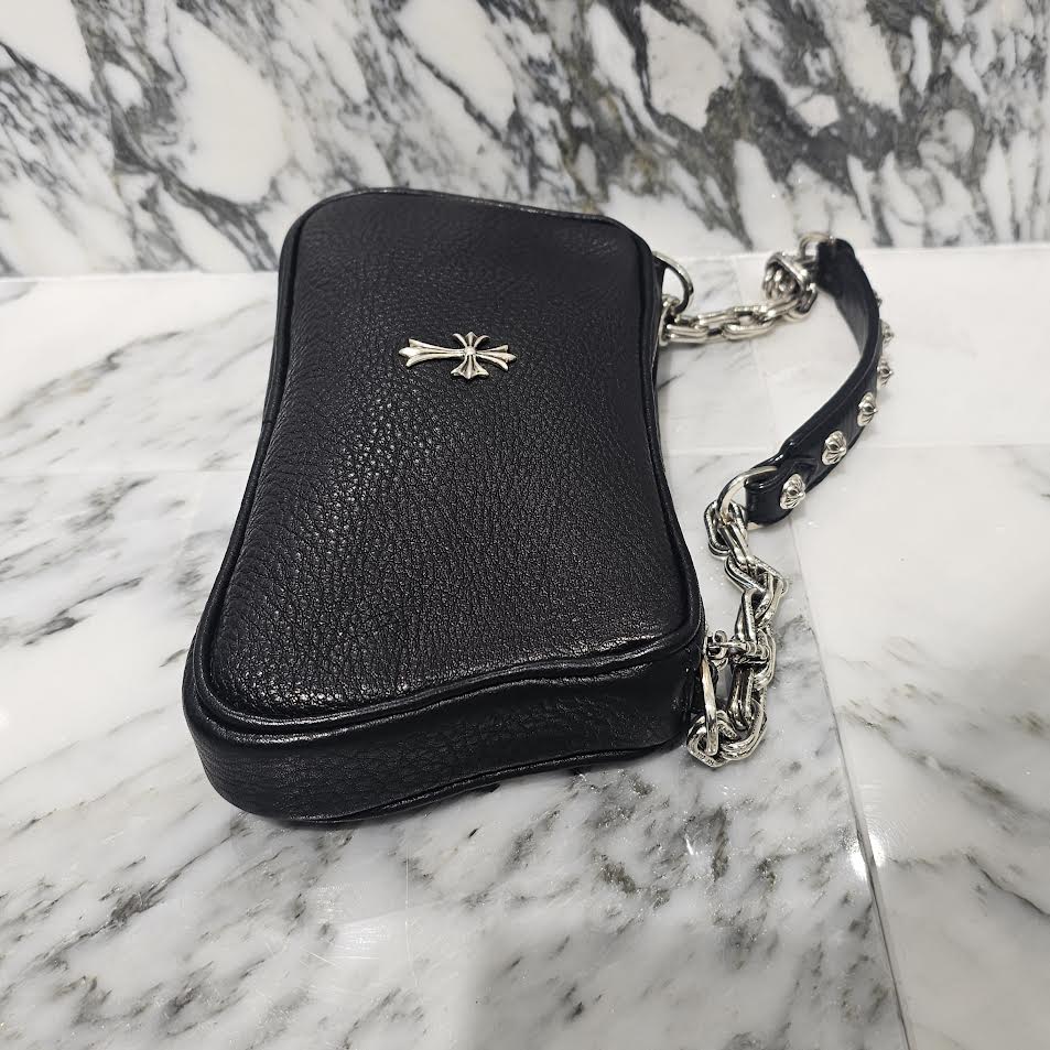 CHROME HEARTS THE NIGHT Cross Chain Leather Hand Bag クロムハーツ ザ・ナイト クロス チェーン装飾 レザーハンドバッグ