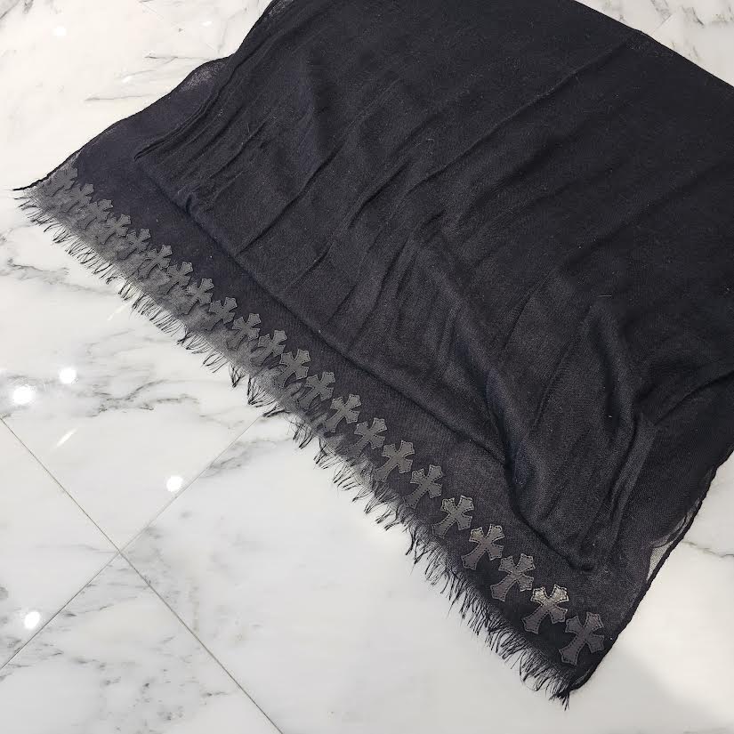 CHROME HEARTS Cemetery Leather Cross Patch Cashmere Stole クロムハーツ セメタリー レザークロスパッチ カシミヤ ストール