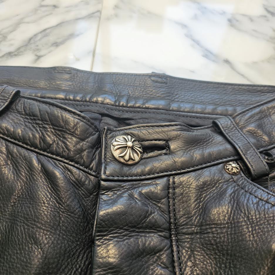 CHROME HEARTS Cross Ball Button Flare Knee Lamb Leather Pants Size 29SR クロムハーツ クロスボールボタン フレアニー ラム レザーパンツ サイズ29SR