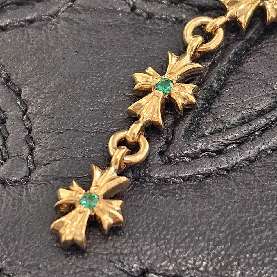 CHROME HEARTS 22K Tiny E CH Plus 3 Drop Emerald Earring クロムハーツ 22K タイニーE CHプラス 3ドロップ イヤリング ピアス