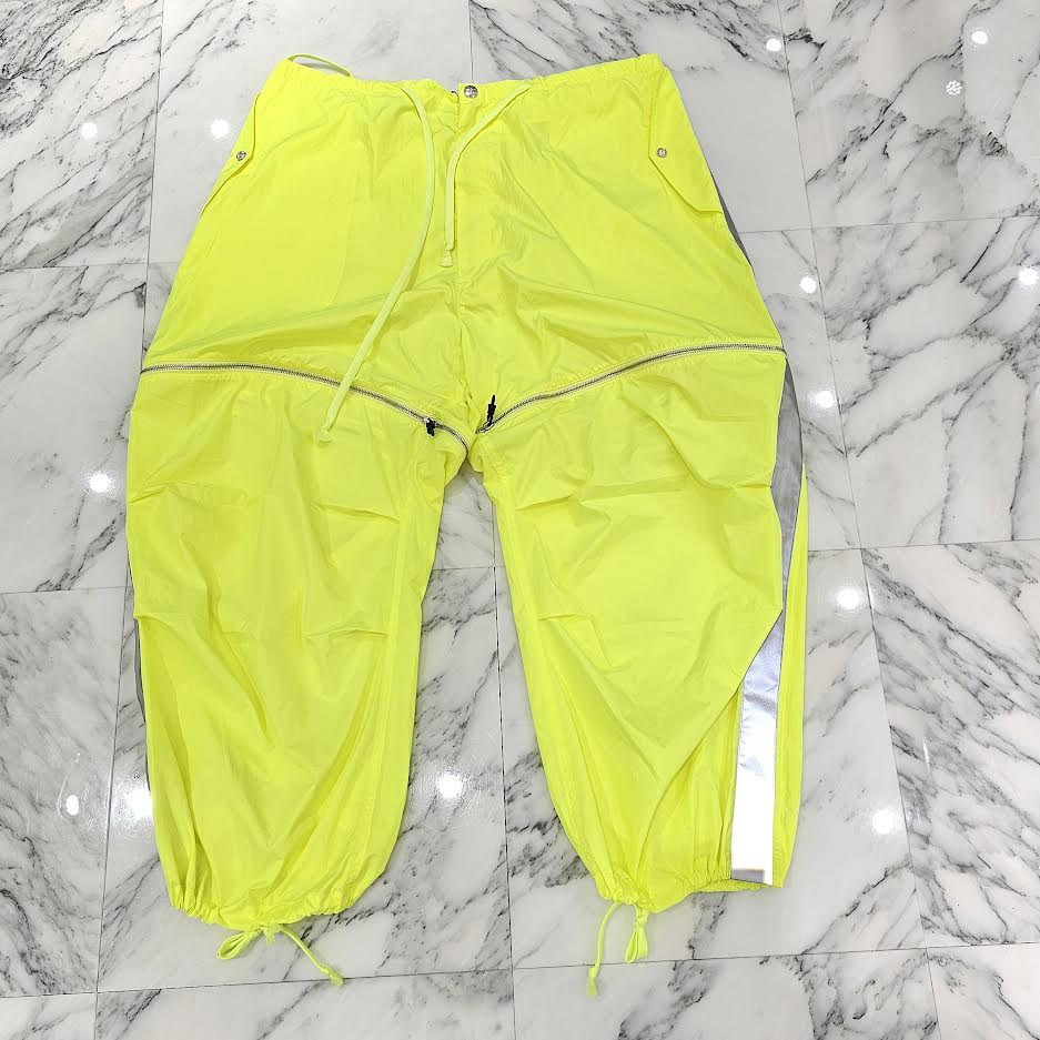 CHROME HEARTS Neon Yellow Dagger Zip Side Glitter Line Nylon Biker