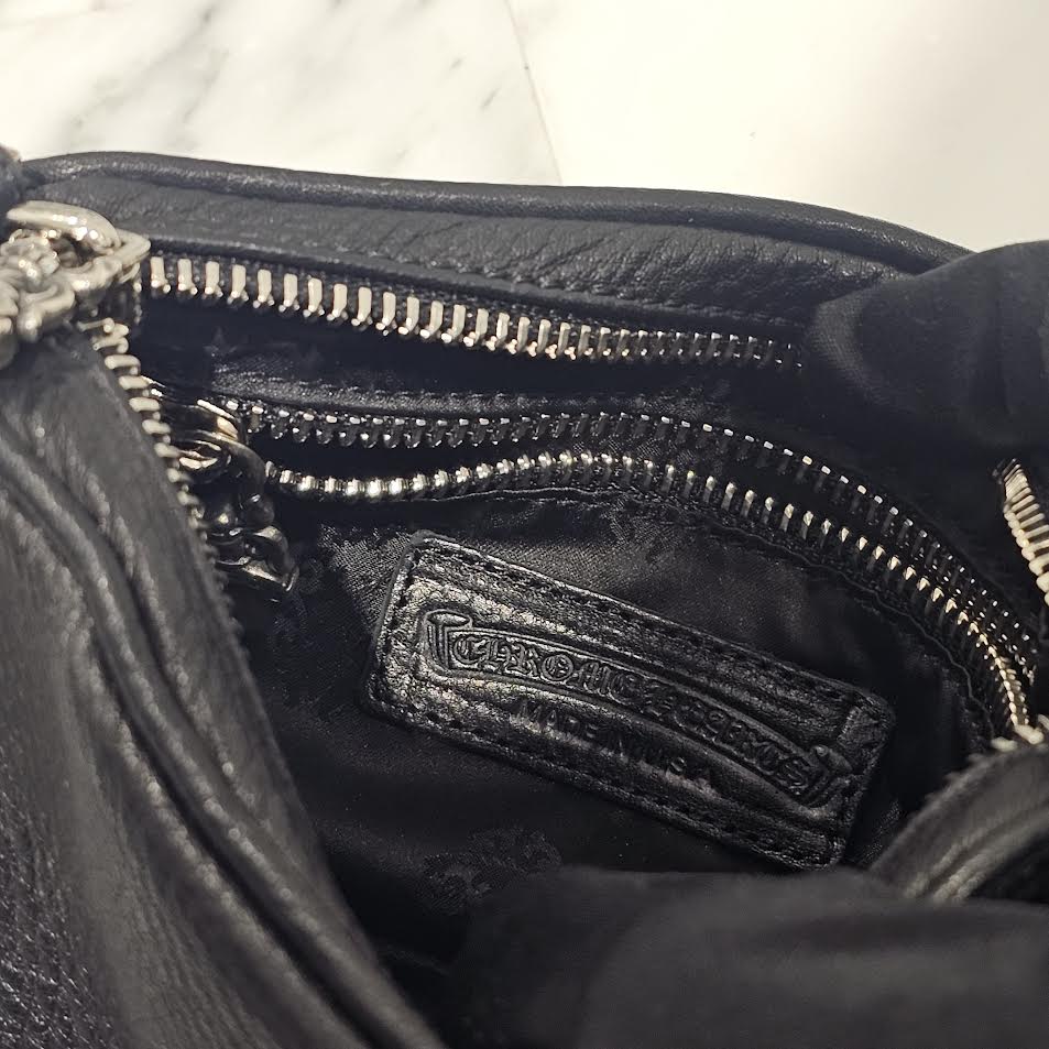 CHROME HEARTS THE NIGHT Cross Chain Leather Hand Bag クロムハーツ ザ・ナイト クロス チェーン装飾 レザーハンドバッグ