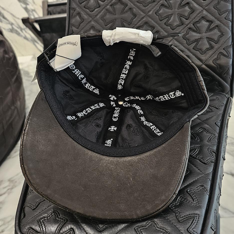 CHROME HEARTS Silver Cross Spider Web Leather Cap Size ONE SIZE（53-60）クロムハーツ シルバークロス スパイダーウェブ レザーキャップ サイズONE SIZE（53-60）