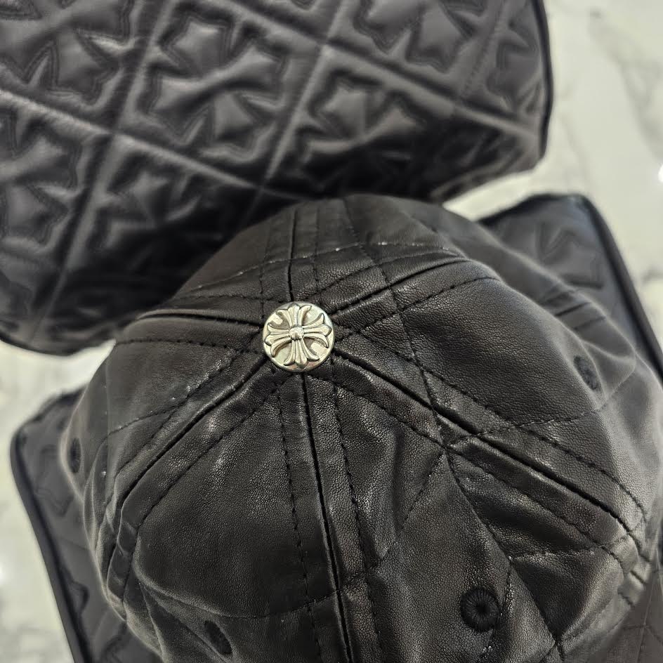 CHROME HEARTS Silver Cross Spider Web Leather Cap Size ONE SIZE（53-60）クロムハーツ シルバークロス スパイダーウェブ レザーキャップ サイズONE SIZE（53-60）