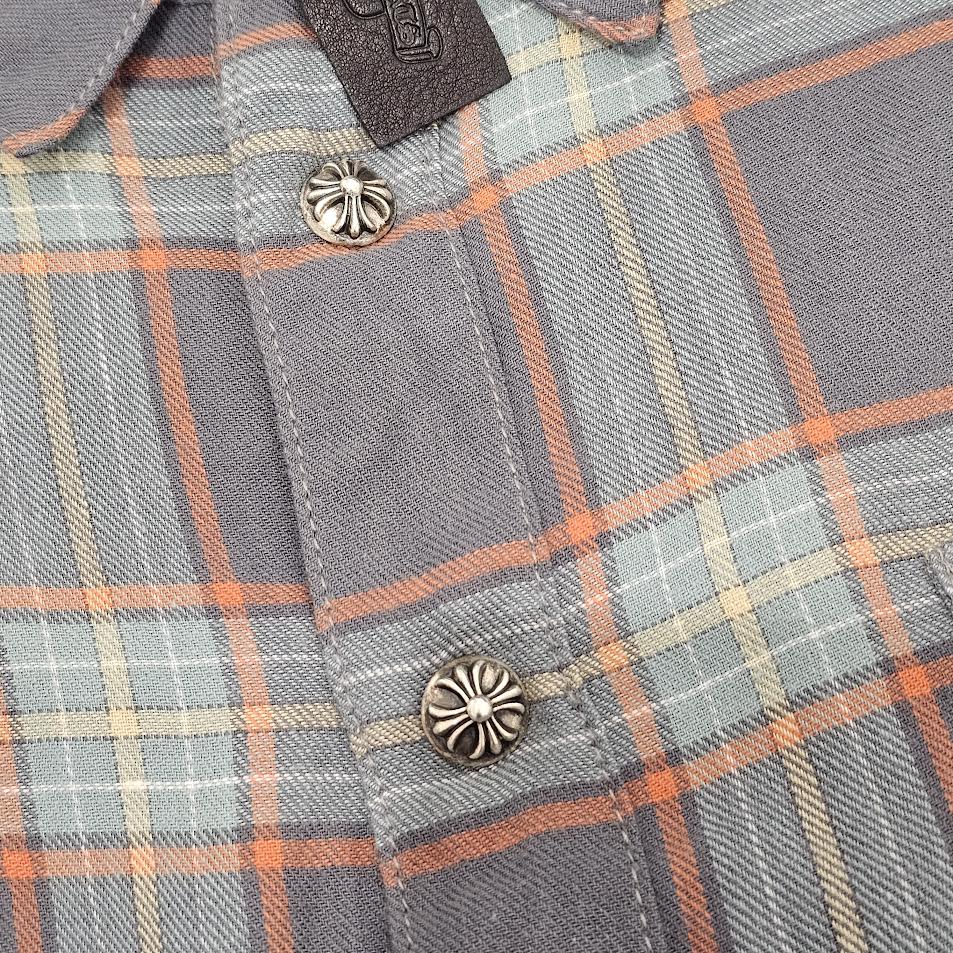 CHROME HEARTS Y NOT Cemetery Cross Leather Patch Check Shirt Size L クロムハーツ ワイノット セメタリークロスパッチ チェックシャツ サイズL