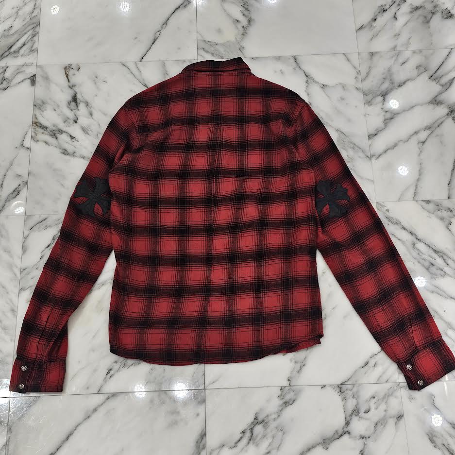 CHROME HEARTS Y NOT CH Plus Leather Patch Flannel Check Shirt Size M クロムハーツ ワイノット CHプラス レザーパッチ フランネル チェックシャツ サイズM