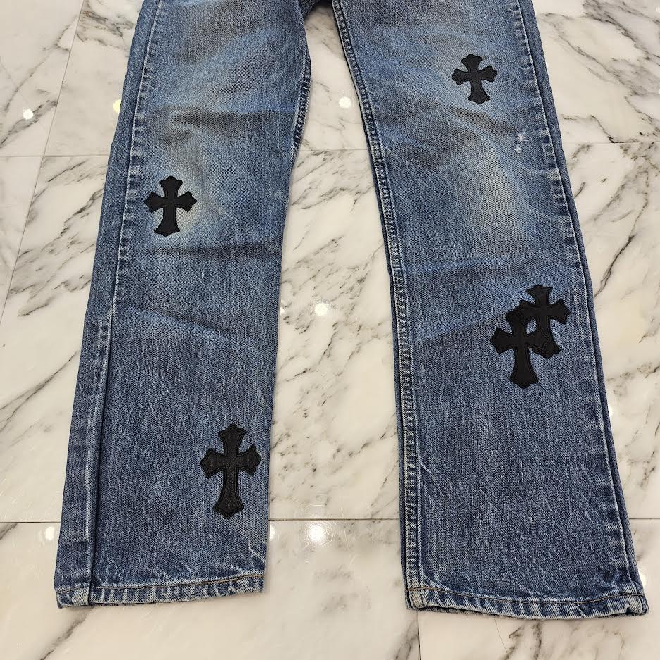 CHROME HEARTS × Levi's Body VNTG Cross Leather Patch Jeans Size 29