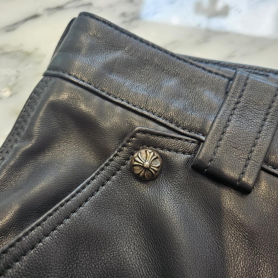 CHROME HEARTS Cross Ball Button Lamb Leather Shorts Size 24 クロムハーツ クロスボールボタン ラム レザーショーツ サイズ24