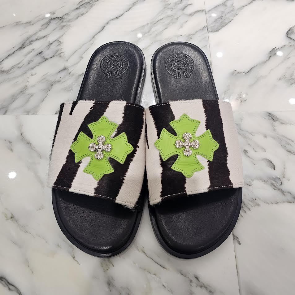 CHROME HEARTS Harako Leather Zebra Filigree CH Cross Sandals Size