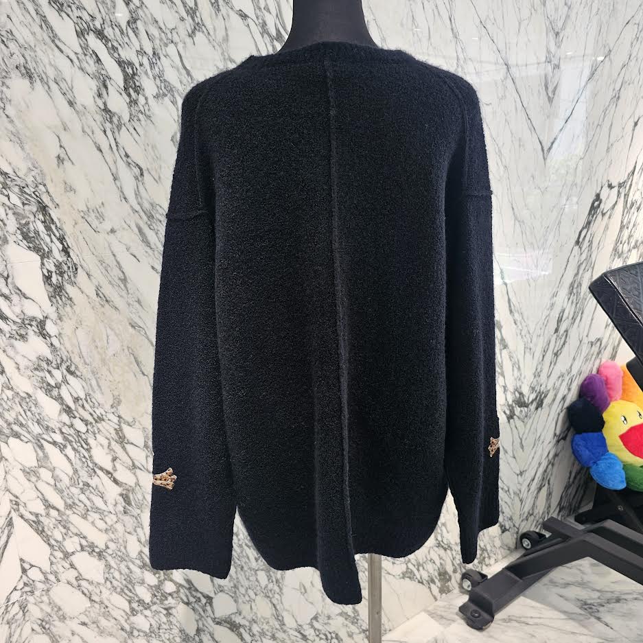 CHROME HEARTS 2025AW Leopard Harako Cross Leather Patch Cashmere & Silk Oversized Knit Sweater Size M クロムハーツ レオパルド ハラコ クロスレザーパッチ カシミヤ&シルク オーバーサイズ ニット セーター サイズM