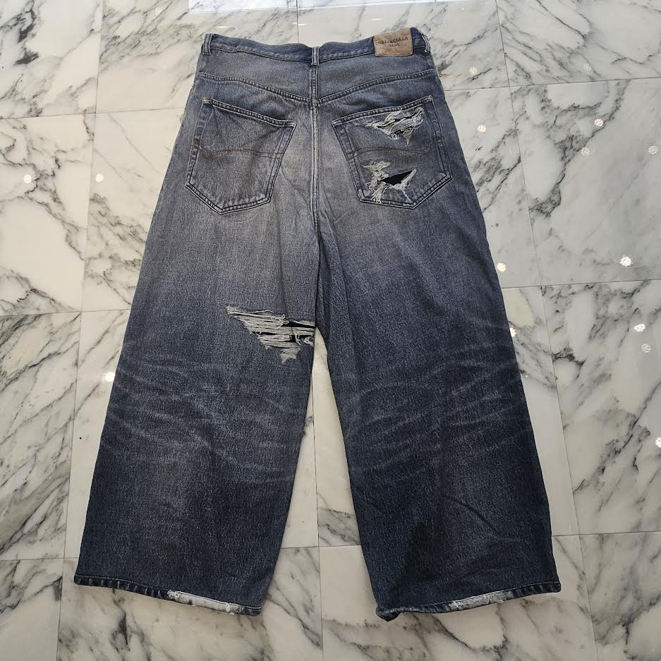 BALENCIAGA 2021AW Trompe L Oeil Jeans Wide Sweat Pants 675336 TLV86 Size M バレンシアガ トロンプルイユ ジーンズ転写 ワイドスウェットパンツ サイズM