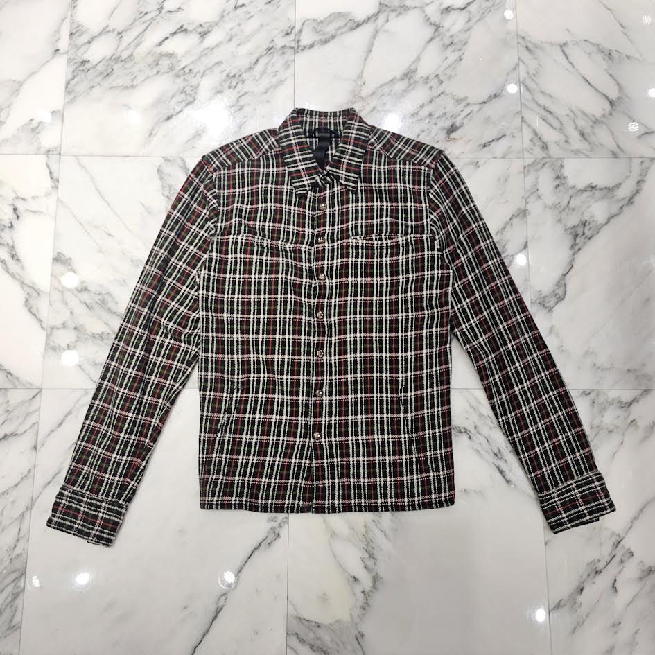 CHROME HEARTS Y NOT Cross Ball Button Cross Leather Patch Check Shirt Size S クロムハーツ ワイノット クロスボールボタン クロスレザーパッチ チェックシャツ サイズS