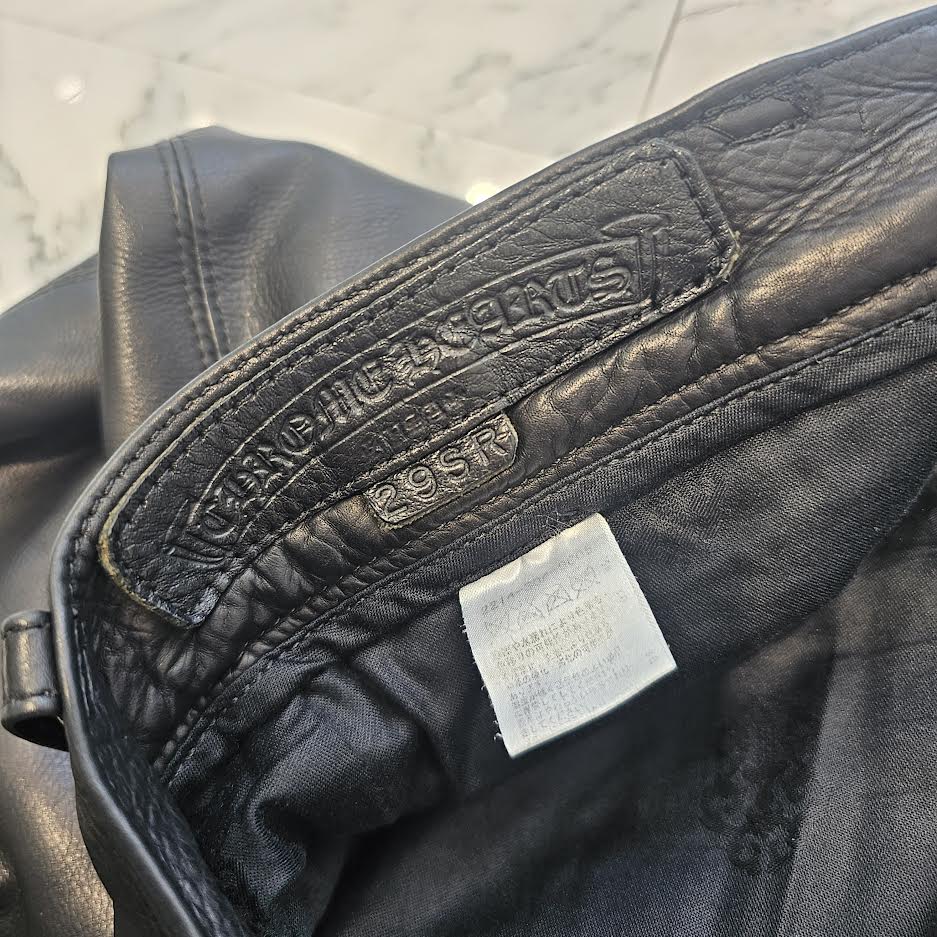 CHROME HEARTS Cross Ball Button Flare Knee Lamb Leather Pants Size 29SR クロムハーツ クロスボールボタン フレアニー ラム レザーパンツ サイズ29SR