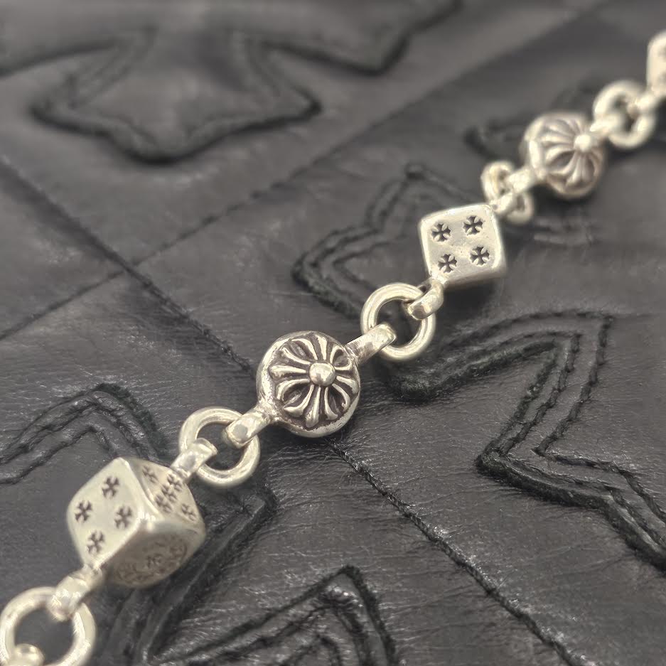 CHROME HEARTS DICE Cross Ball Silver Bracelet Size 8 LINK クロムハーツ ダイス クロスボール シルバー ブレスレット サイズ8リンク