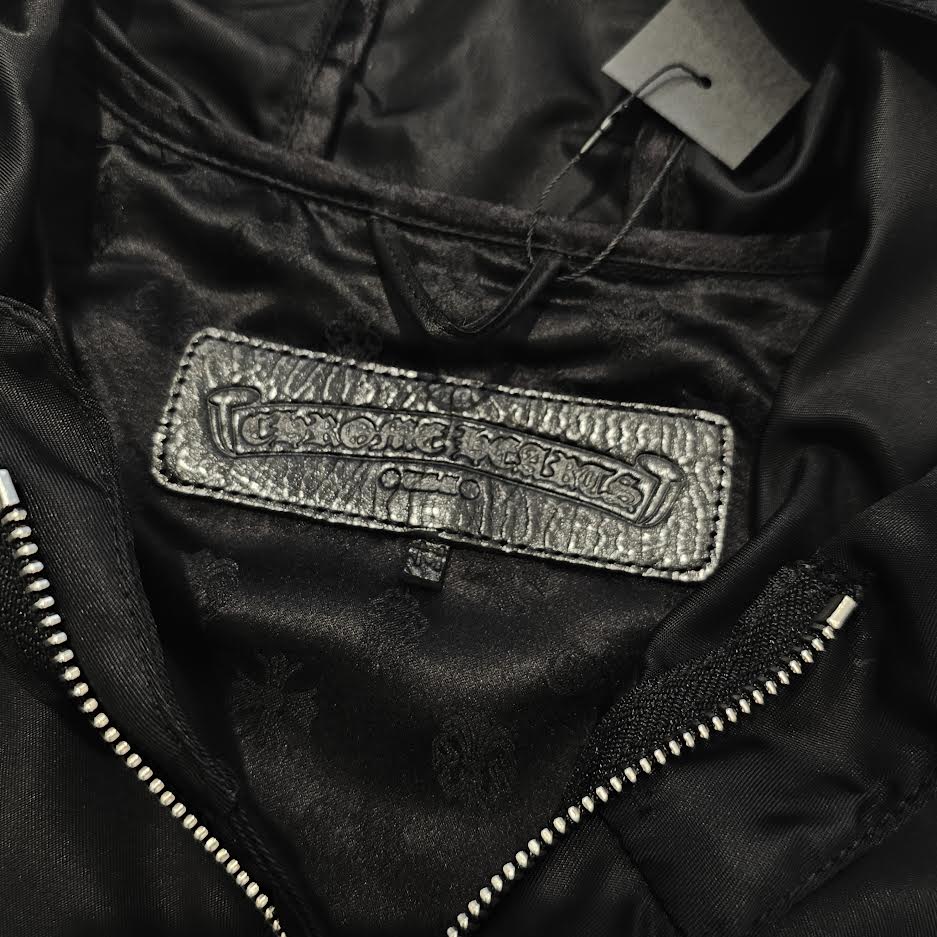 CHROME HEARTS PUDDLES Cemetery Cross Leather Patch Zip-Up Nylon Hooded Coat Size M クロムハーツ パドルズ セメタリークロス レザーパッチ ジップアップ ナイロン フーデッド コート サイズM