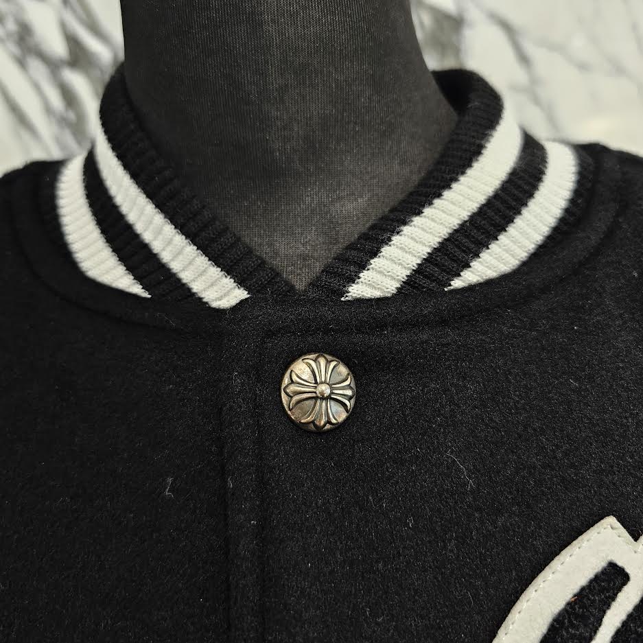 CHROME HEARTS CHICKEN 33 Cross Patch Leather Sleeve Varcity Jacket