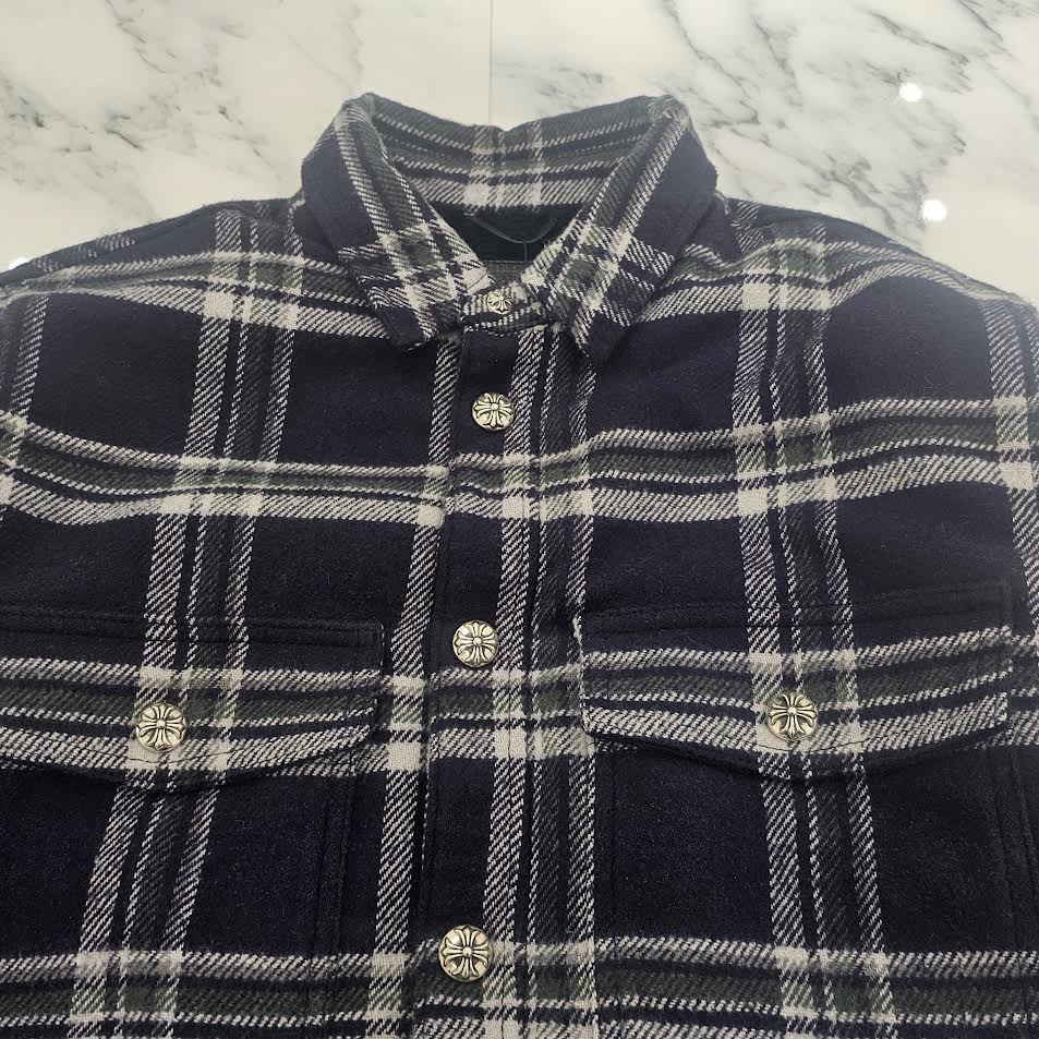 CHROME HEARTS Y NOT Fleece Boa Check Shirt Jacket Size M クロムハーツ ワイノット フリース 裏地ボア チェックシャツ ジャケット サイズM