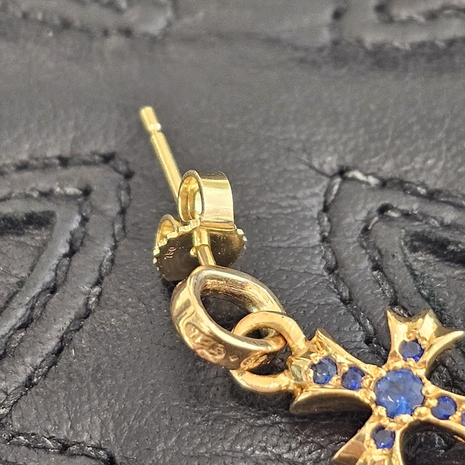 CHROME HEARTS 22K BBY FAT Blue Sapphire Earrings クロムハーツ 22K ベイビーファット ブルーサファイア イヤリング