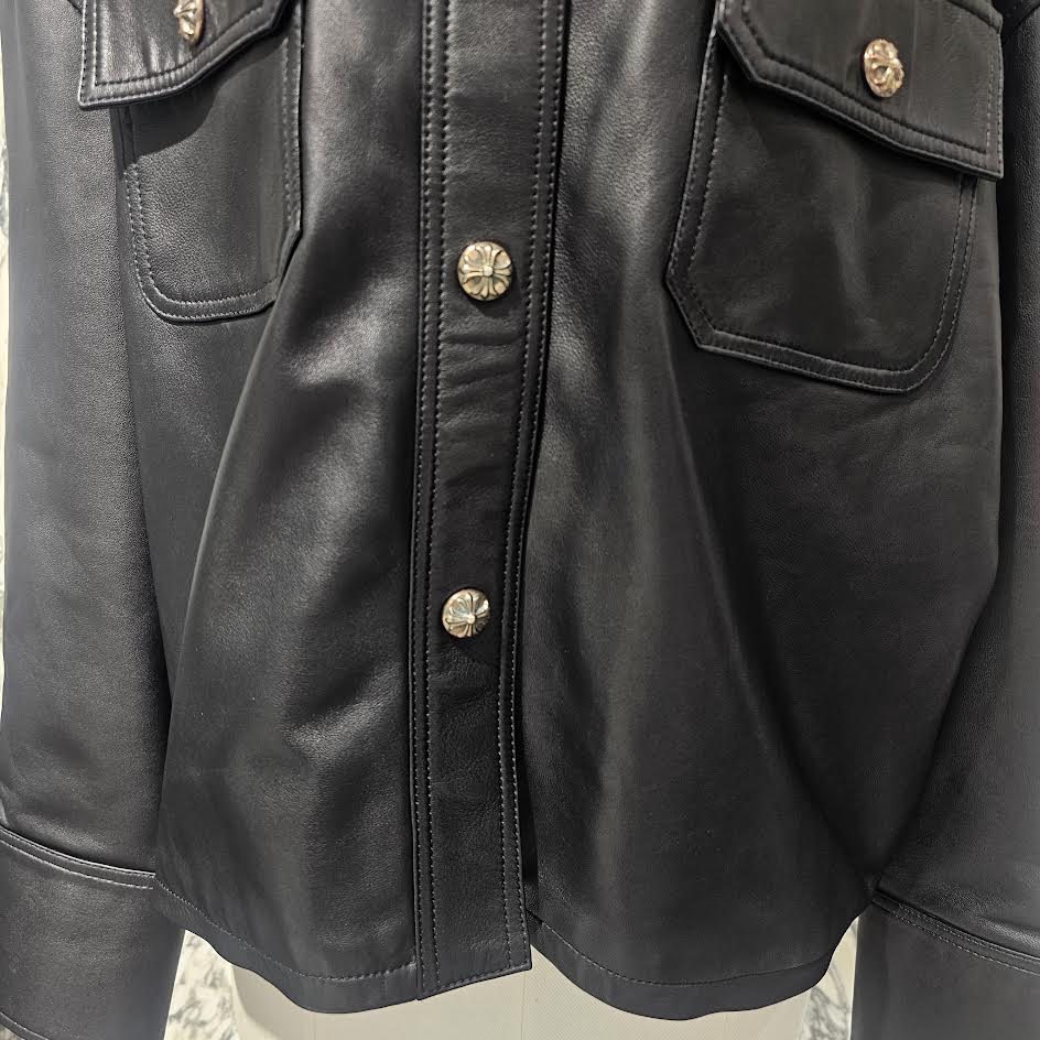 CHROME HEARTS Cross Ball Button Soft Lamb Leather Jacket Size L クロムハーツ クロスボールボタン ソフト ラムレザー ジャケット サイズL